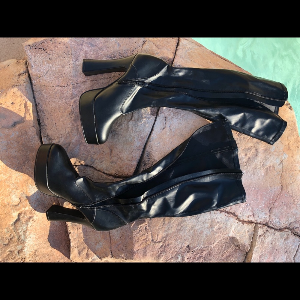 Black platform leather boots